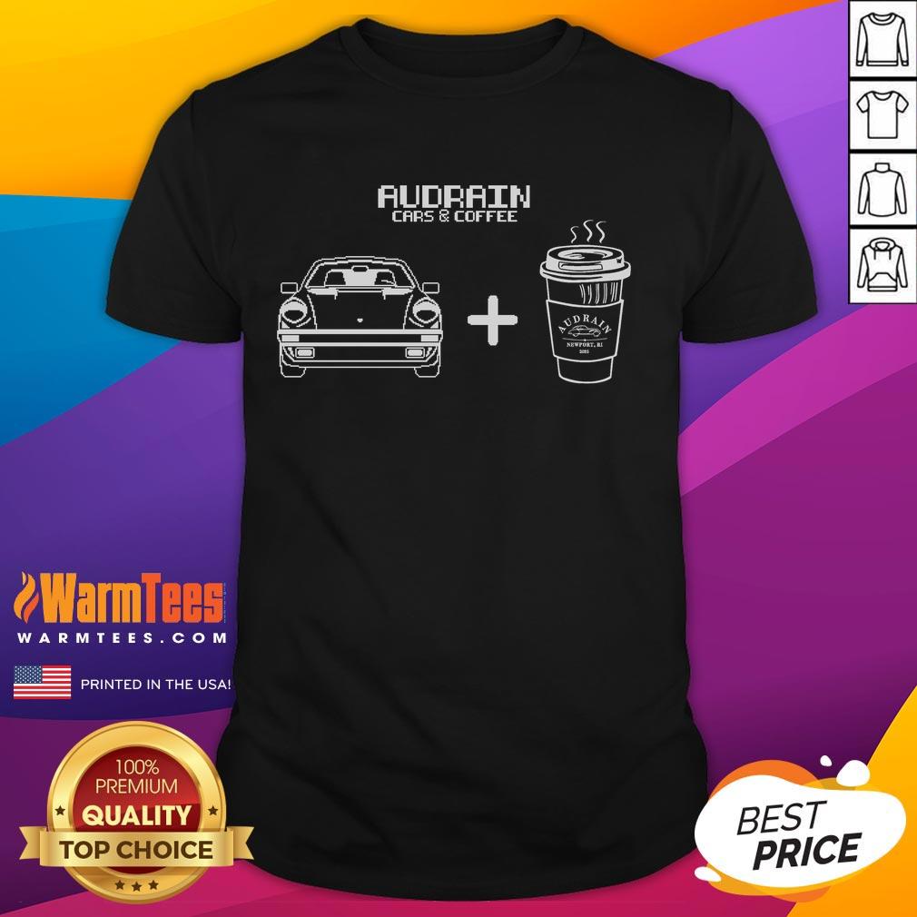 Premium Audrain Cars & Coffee Pixels T-Shirt featuring a stylish design for car enthusiasts and event fans.