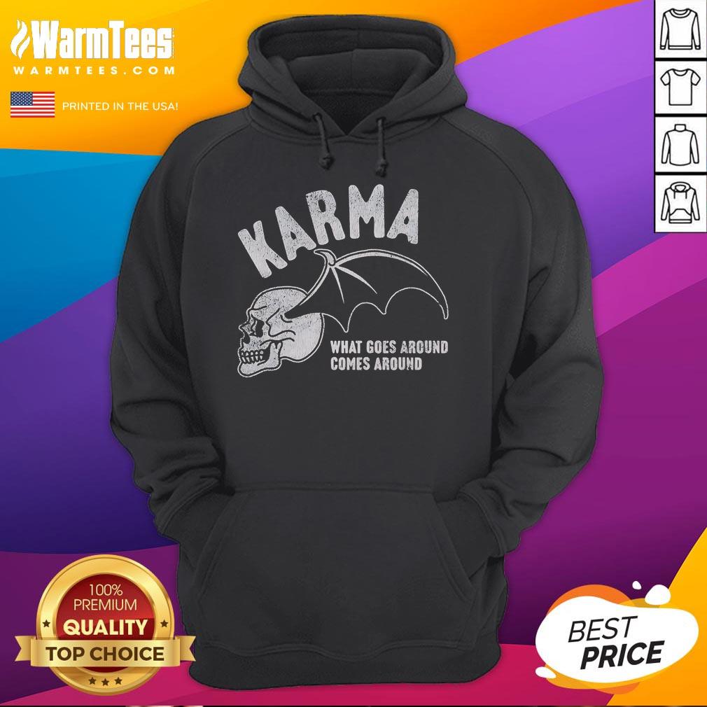 Premium Karma 'What Goes Around Comes Around' hoodie in black, showcasing a stylish design perfect for casual wear.
