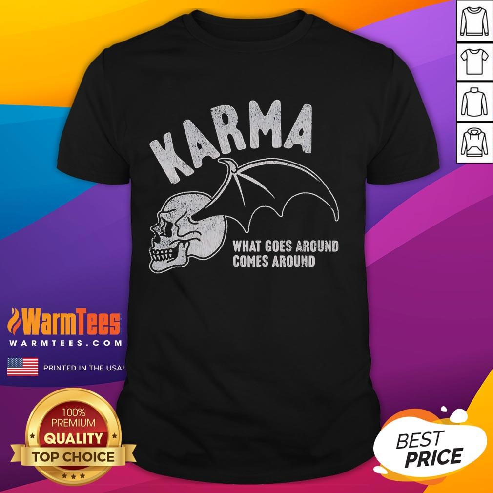 Alt Text: Premium Karma What Goes Around Comes Around T-Shirt featuring a stylish design in soft fabric for a comfortable fit.