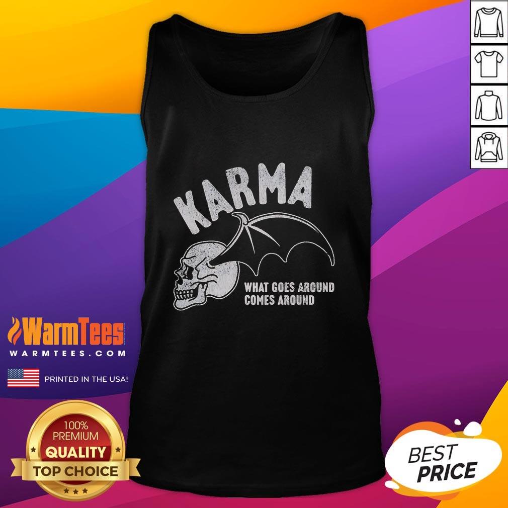 Premium Karma tank top featuring 'What Goes Around Comes Around' design, perfect for casual wear and expressing positivity.