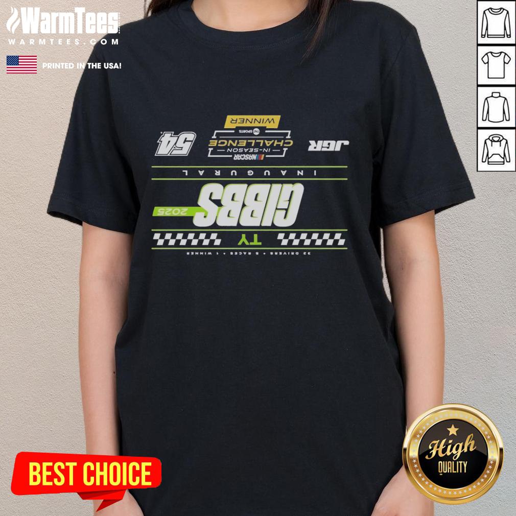 Alt Text: Premium TY Gibbs Checkered 2025 NASCAR Cup Series In-Season Challenge Winner Ladies Tee, stylish and comfortable design.