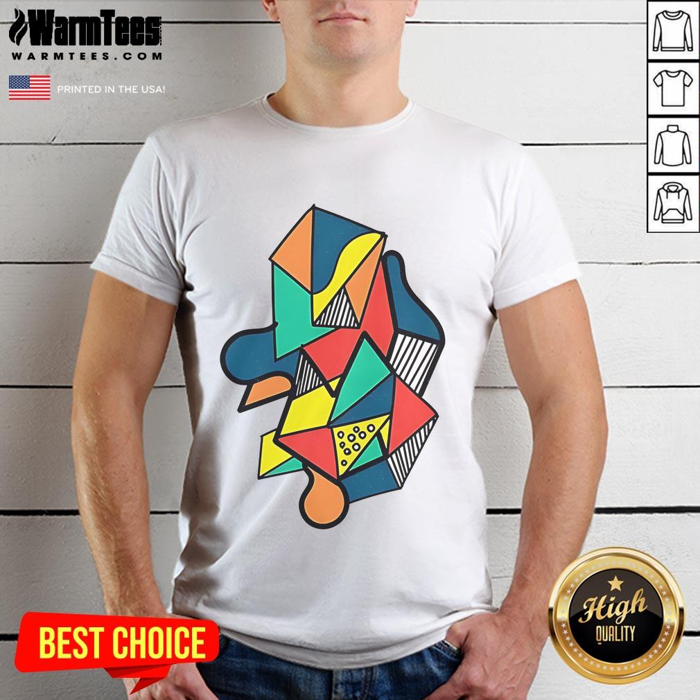 Top Colorful Abstract Geometric Shapes T-Shirt design featuring vibrant patterns and modern art style for trendy fashion.