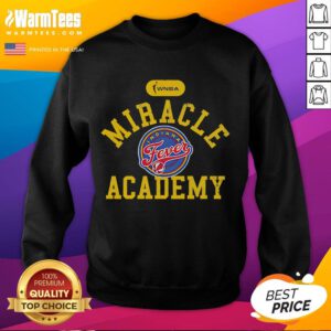 Alt Text: Top Indiana Fever X Miracle Academy sweatshirt showcasing vibrant team colors and stylish design for fans.