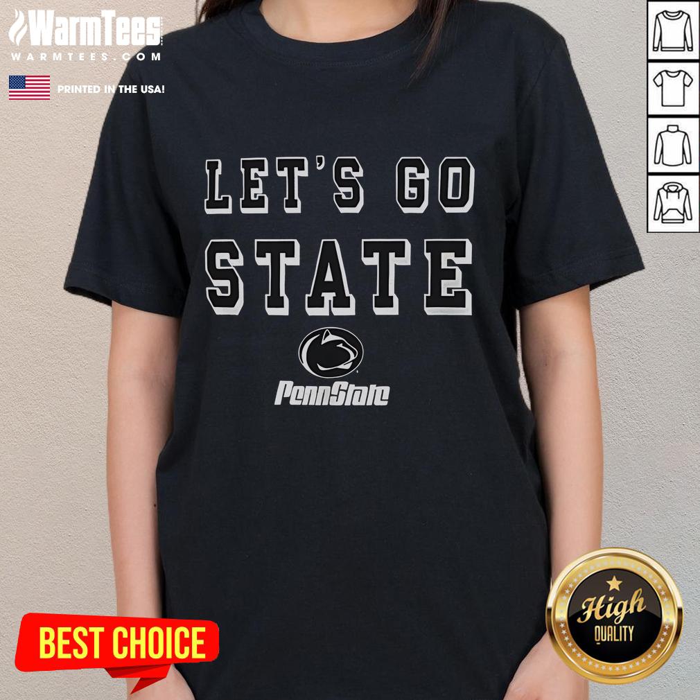 Top Penn State Nittany Lions Let's Go State ladies tee in navy, perfect for game day or casual wear.