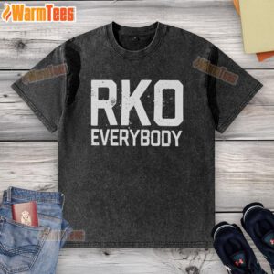 Alt Text: Top Randy Orton RKO Everybody washed T-shirt featuring bold graphics and vibrant colors for wrestling fans.