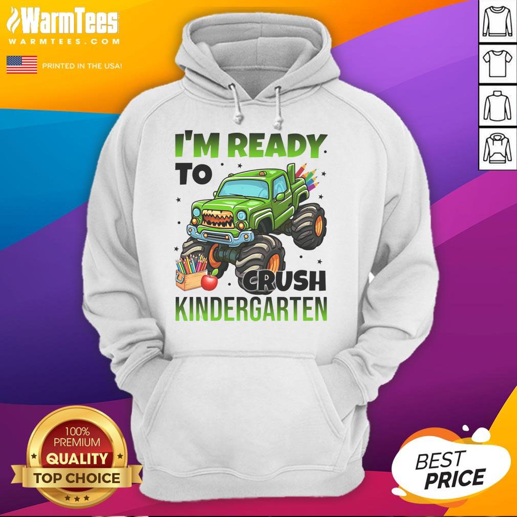 Child wearing an Awesome 'I'm Ready to Crush Kindergarten' Monster Truck Hoodie, ready for school adventures.