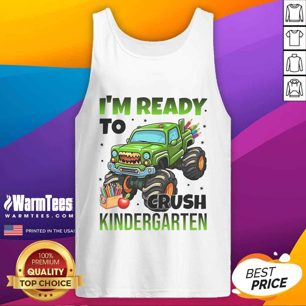 Alt Text: Child wearing Awesome I'm Ready to Crush Kindergarten Monster Truck Tank Top, showcasing vibrant design and playful spirit.