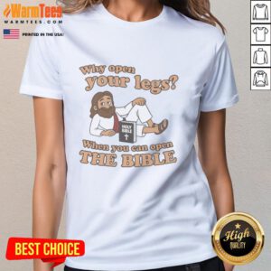 Awesome Jesus ladies tee featuring 'Open the Bible' design, promoting faith and spirituality with a stylish touch.