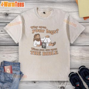 Awesome Jesus graphic t-shirt featuring 'Open The Bible' message, perfect for faith-inspired casual wear.