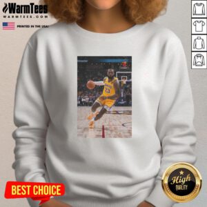 LeBron James in a stylish Los Angeles Lakers sweatshirt, showcasing his iconic Number 23 pose on the court.