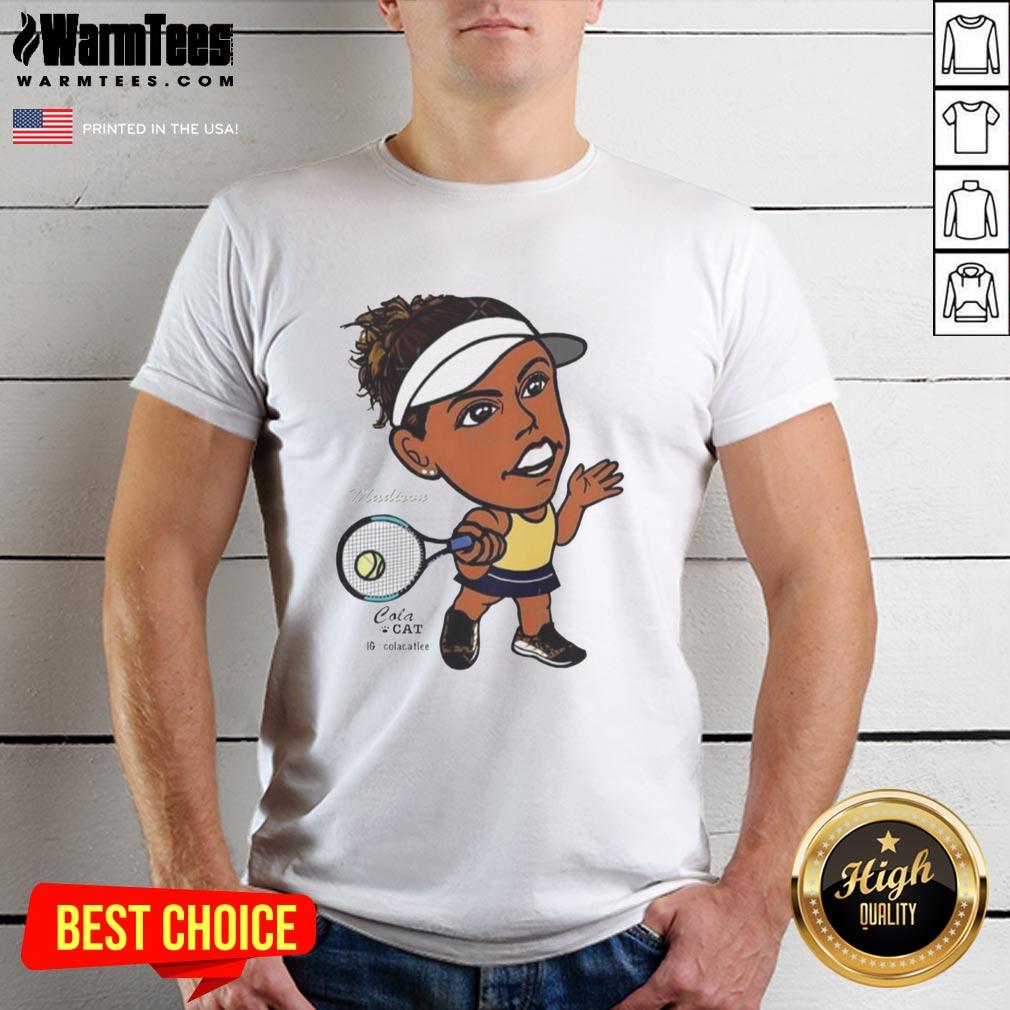 Awesome Madison Keys tennis player big head T-shirt featuring a vibrant graphic of the athlete in action on court.