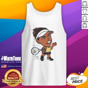 Alt Text: Madison Keys, professional tennis player, wearing a big head tank top during a match, showcasing her athletic style.