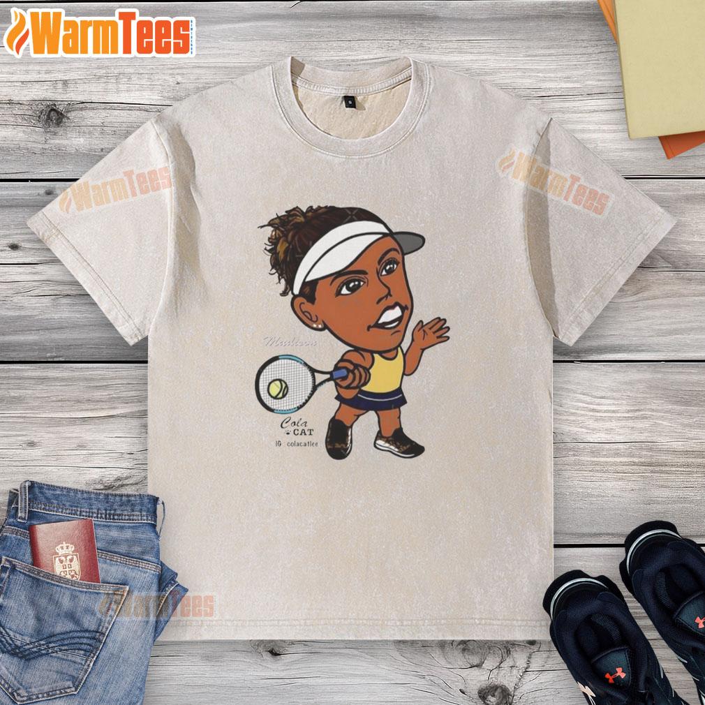 Awesome Madison Keys tennis player wearing a big head graphic washed t-shirt, showcasing her athletic style.