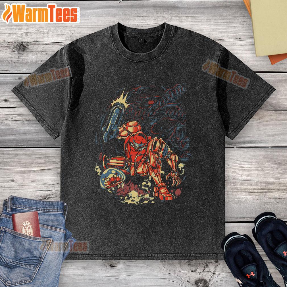 Awesome Metroid Rescue Mission Retro Space Warrior t-shirt in stylish wash, perfect for gaming enthusiasts and retro fans.