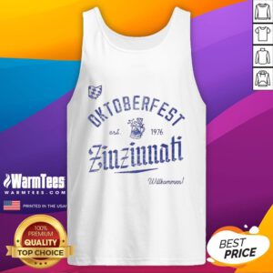 Alt Text: Awesome Oktoberfest Zinzinnati Willkommen Est 1976 tank top featuring festive design and vibrant colors.