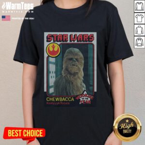Awesome Star Wars Chewbacca Wookie of the Year card ladies tee featuring a fun graphic design and vibrant colors.