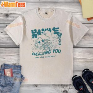 Alt Text: Cute Riot Games merch featuring a Sage chibi from Valorant on a washed t-shirt with Your Duty Is Not Over slogan.