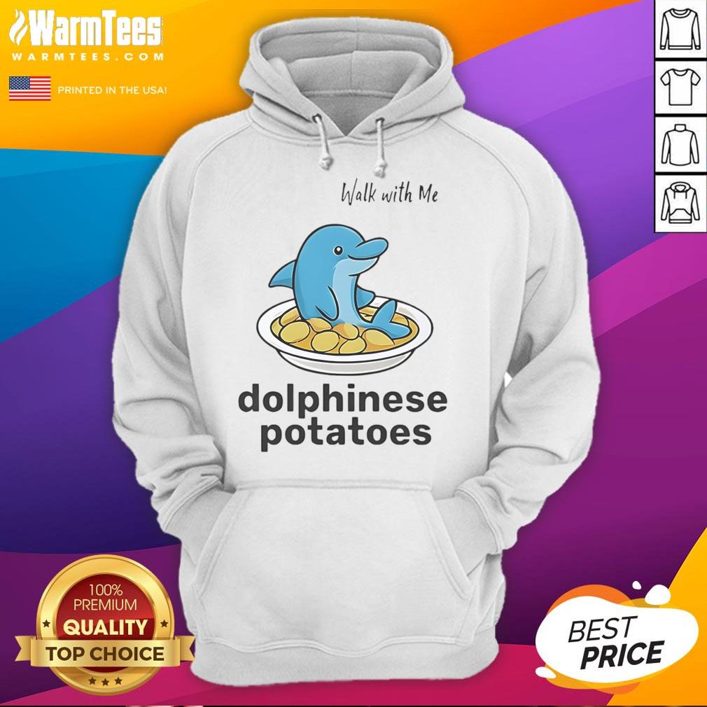 Adorable 'Cute Walk With Me Dolphinese Potatoes' hoodie displayed on a colorful background, perfect for cozy casual wear.