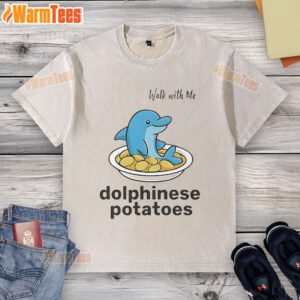Cute Walk With Me Dolphinese Potatoes washed t-shirt featuring playful potato graphics and vibrant colors.