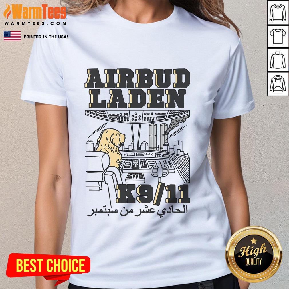 Funny Airbud Laden K911 Ladies Tee featuring a playful dog graphic, perfect for pet lovers and casual wear.