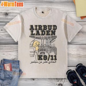 Funny Airbud Laden K911 washed t-shirt featuring a playful dog graphic for pet lovers and humor enthusiasts.