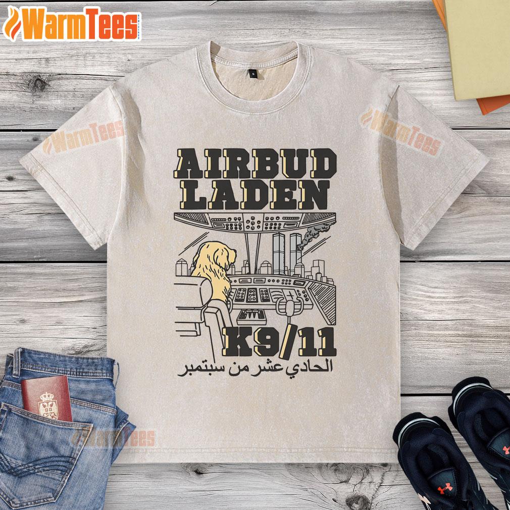 Funny Airbud Laden K911 washed t-shirt featuring a playful dog graphic for pet lovers and humor enthusiasts.