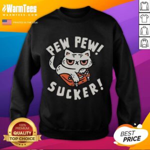 Funny Cat Pew Pew Sucker Sweatshirt featuring a playful cat design, perfect for cat lovers and cozy outfits.