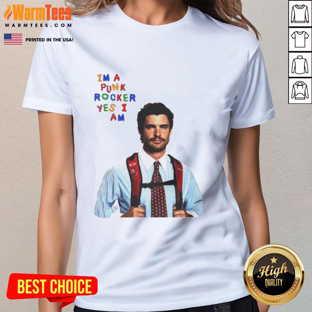 Alt Text: Funny David Corenswet I'm a Punk Rocker Yes I Am Ladies Tee featuring a playful punk-inspired design.