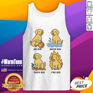 Cute dog wearing a Funny Elemental Bud tank top, showcasing a playful and stylish pet fashion for dog lovers.