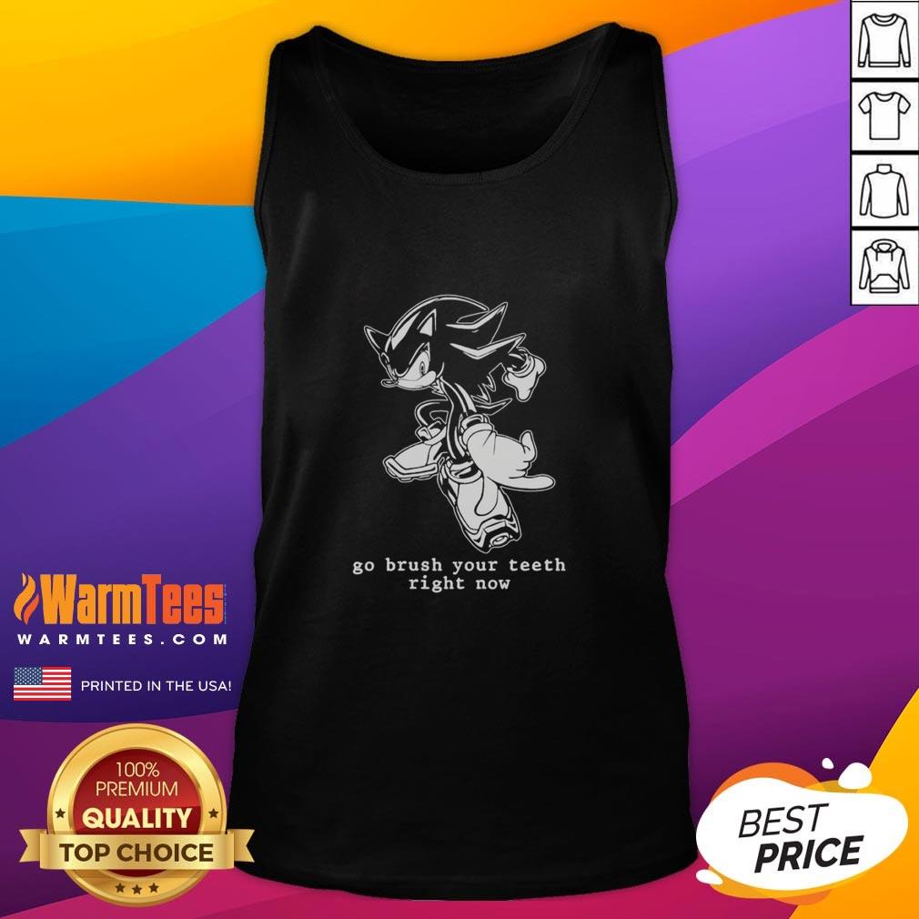 Funny hedgehog graphic on a tank top with 'Go Brush Your Teeth Right Now' text, perfect for quirky fashion lovers.