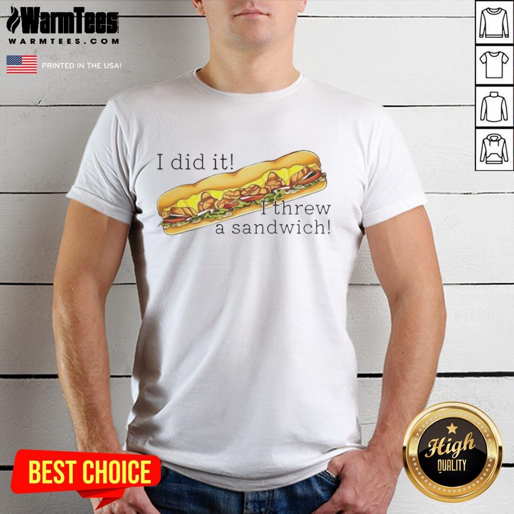 Alt Text: Funny 'I Did It I Threw A Sandwich' Free DC Classic T-Shirt featuring a humorous design and vibrant colors.