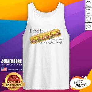 Funny 'I Did It, I Threw A Sandwich' tank top design, perfect for DC fans and casual wear enthusiasts.