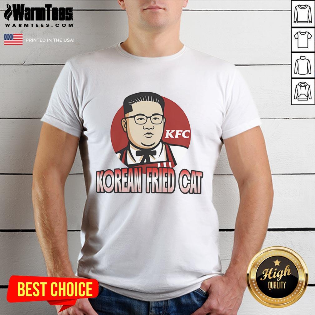 Funny Korean Fried Cat Kim Jong Un T-Shirt featuring a humorous graphic of a cat in a chef's hat with a playful design.