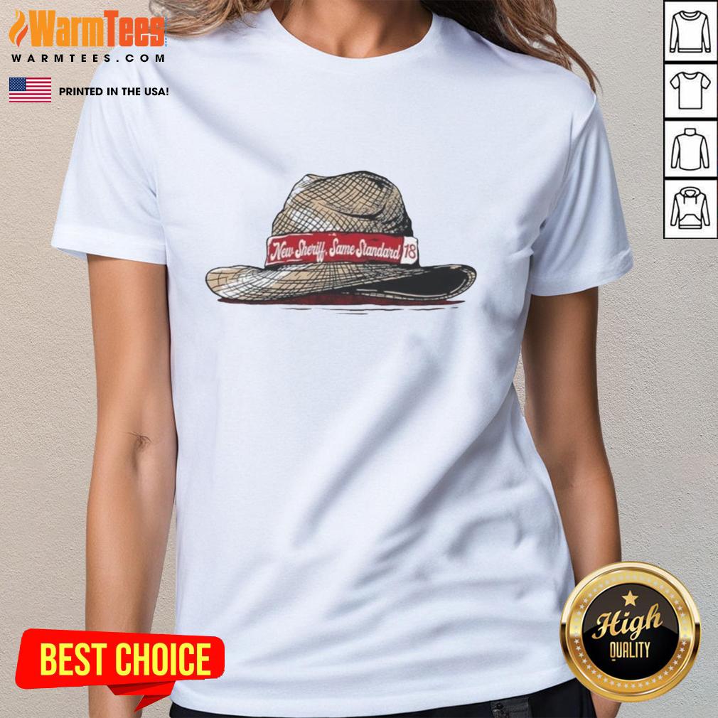 Funny new sheriff same standard Alabama Crimson Tide football ladies tee featuring a humorous design for fans.