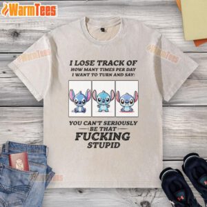 Funny Stitch design on a washed t-shirt, humorously expressing how often I want to turn and say something funny.