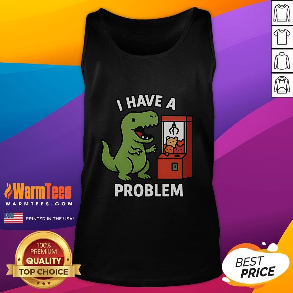 Funny T-Rex tank top featuring a dinosaur struggling with a claw machine, perfect for arcade gamers and T-Rex fans.
