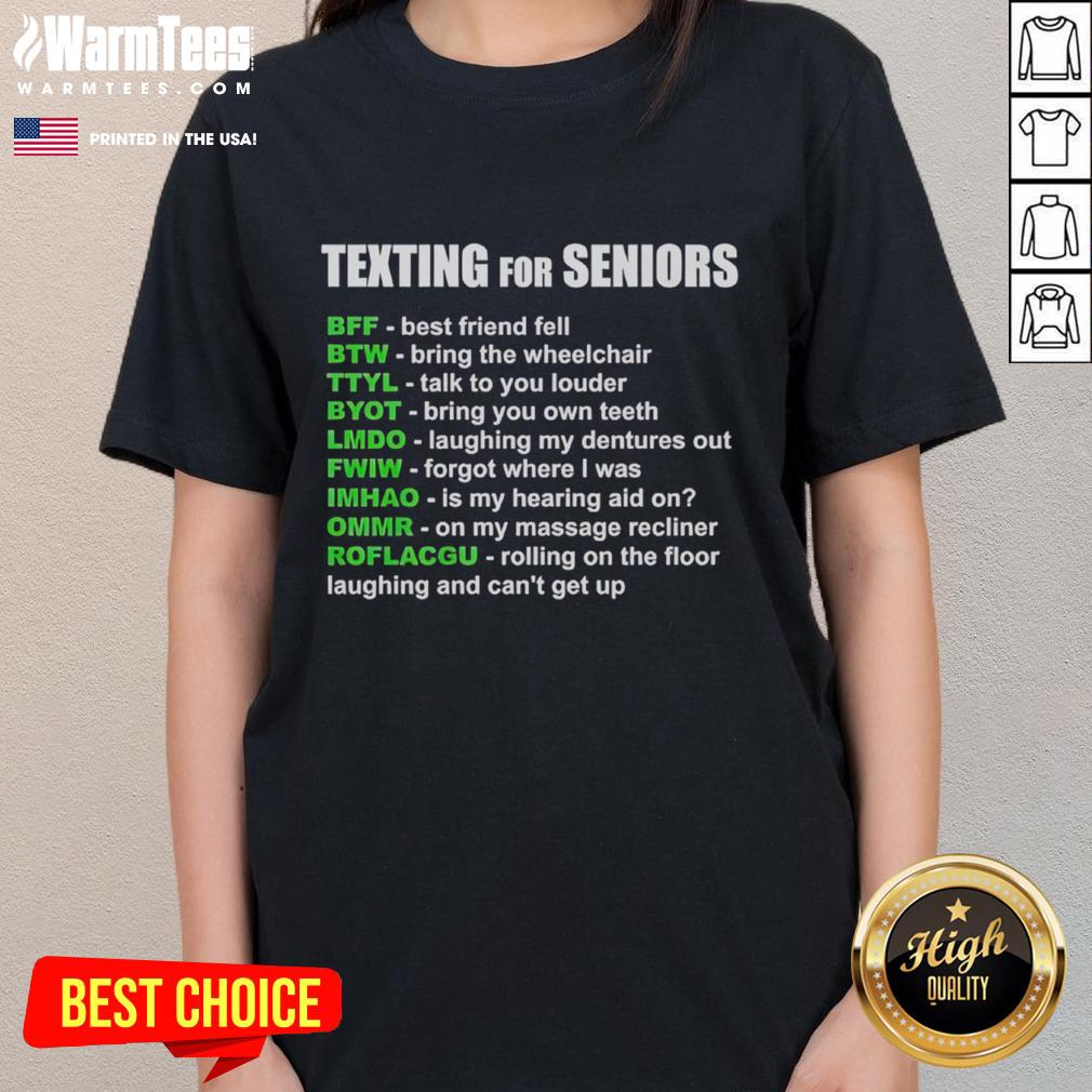 Funny texting for seniors t-shirt design featuring BFF Best Friend, Bring the Wheelchair, Ladies in vibrant colors.