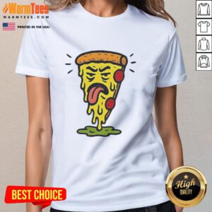 Funny Unfresh Pizza design on a melted ladies tee, perfect for pizza lovers and humor enthusiasts.