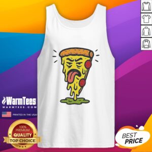Funny Unfresh Pizza design on a melted tank top, perfect for pizza lovers and casual wear enthusiasts.