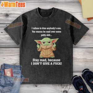 Good Baby Yoda graphic tee featuring a middle finger and a humorous quote about refusing to conform to petty demands.
