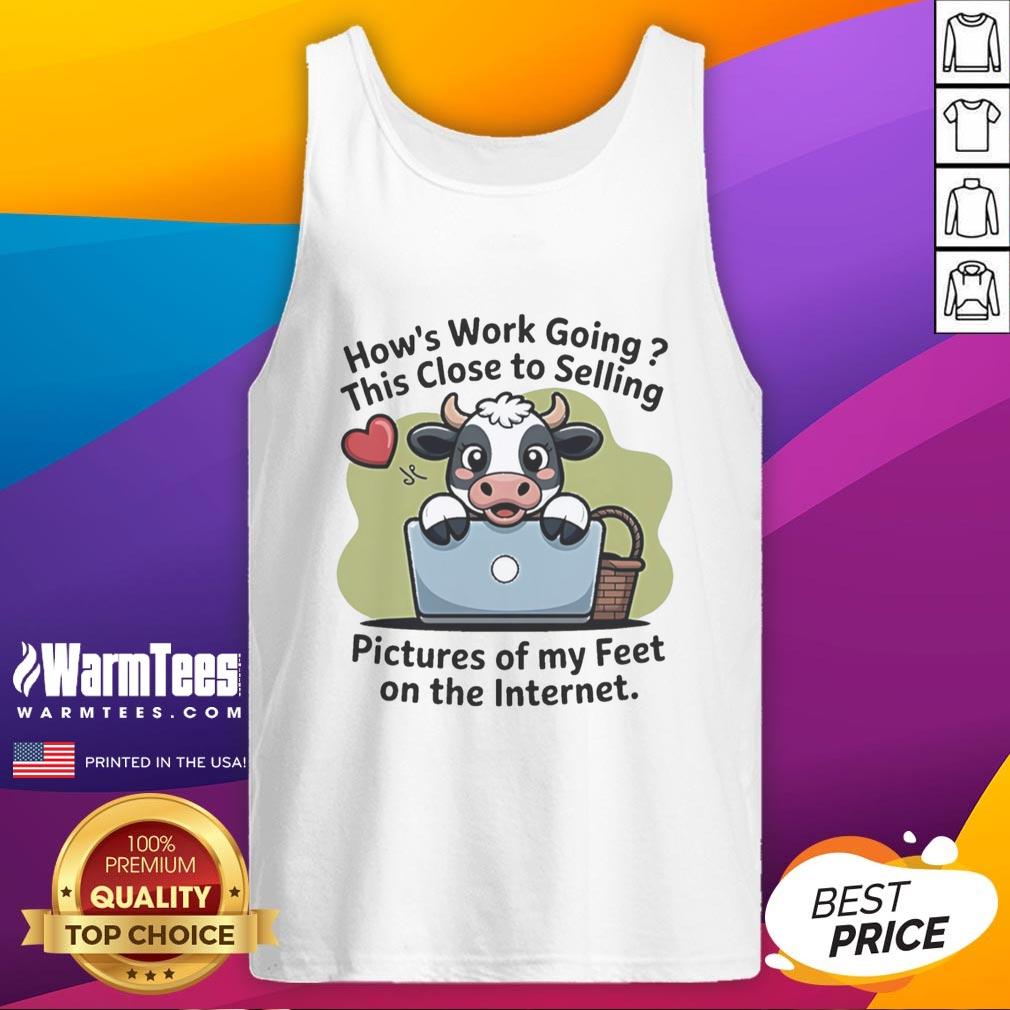 Person in a tank top sitting with feet visible, contemplating selling foot pictures online for extra income.