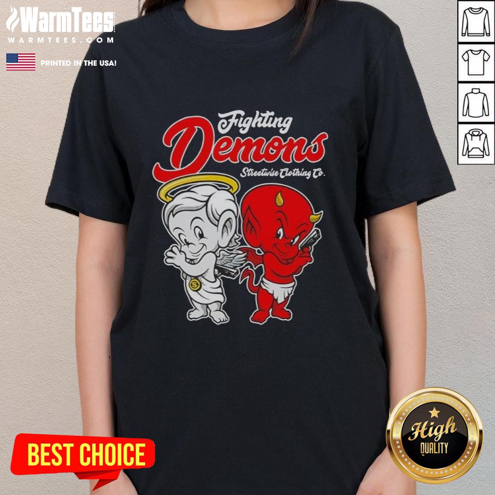 Alt Text: Streetwise ladies tee featuring 'Good Fighting Inner Demons' design, celebrating resilience and empowerment.