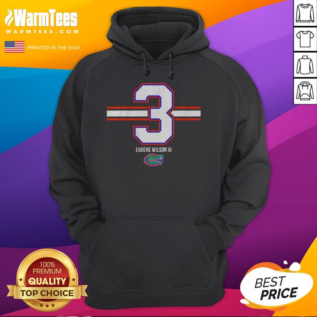 Eugene Wilson III wearing a Florida Gators football stripe hoodie, showcasing number 3, ready for game day.