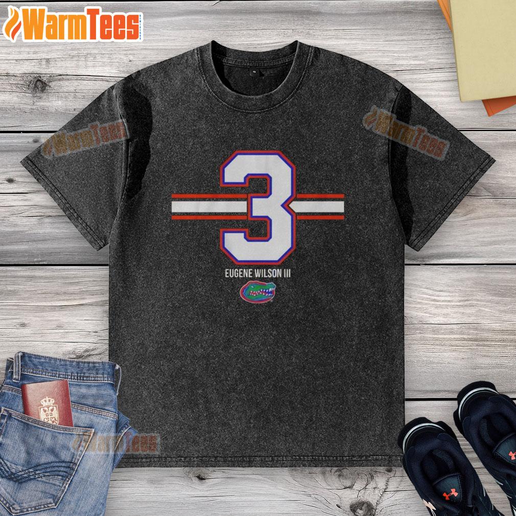 Alt Text: Good Florida Gators Football Eugene Wilson III Number 3 Stripe Washed T-Shirt showcasing team spirit and style.