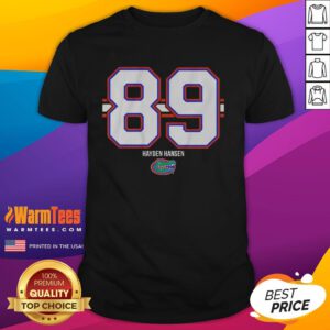 Good Florida Gators Football Hayden Hansen 89 Stripe T-Shirt in blue and orange, perfect for game day attire.