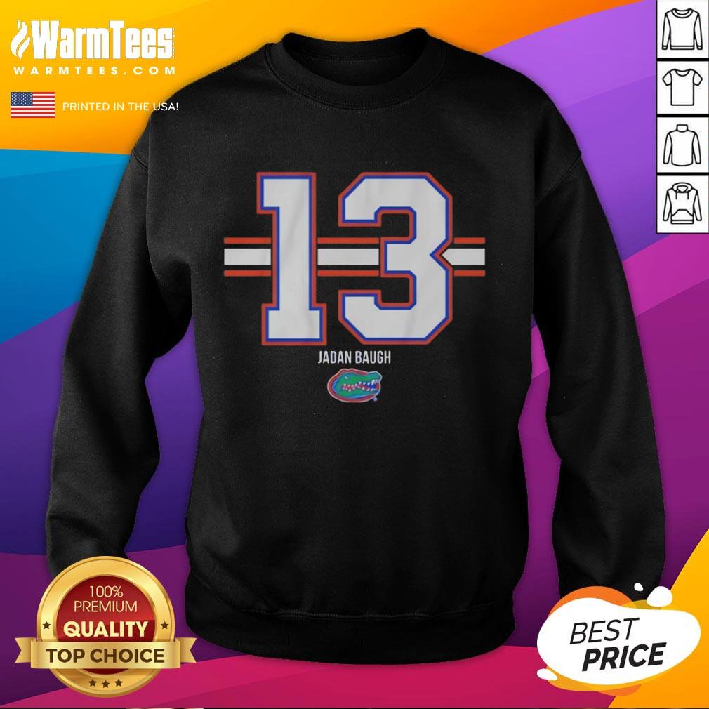 Good Florida Gators football sweatshirt featuring Jadan Baugh, number 13, with a stylish stripe design.