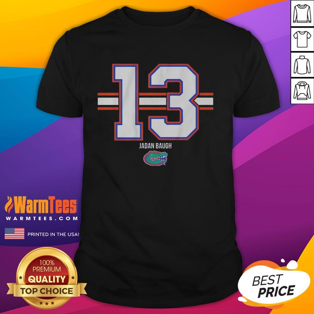 Alt Text: Good Florida Gators Football Jadan Baugh Number 13 Stripe T-Shirt featuring team colors and stylish design.