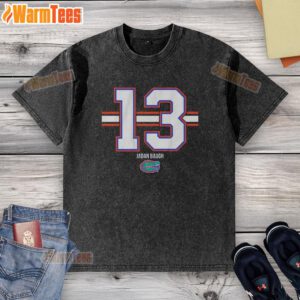 Good Florida Gators football Jadan Baugh number 13 stripe washed t-shirt in vibrant blue and orange.