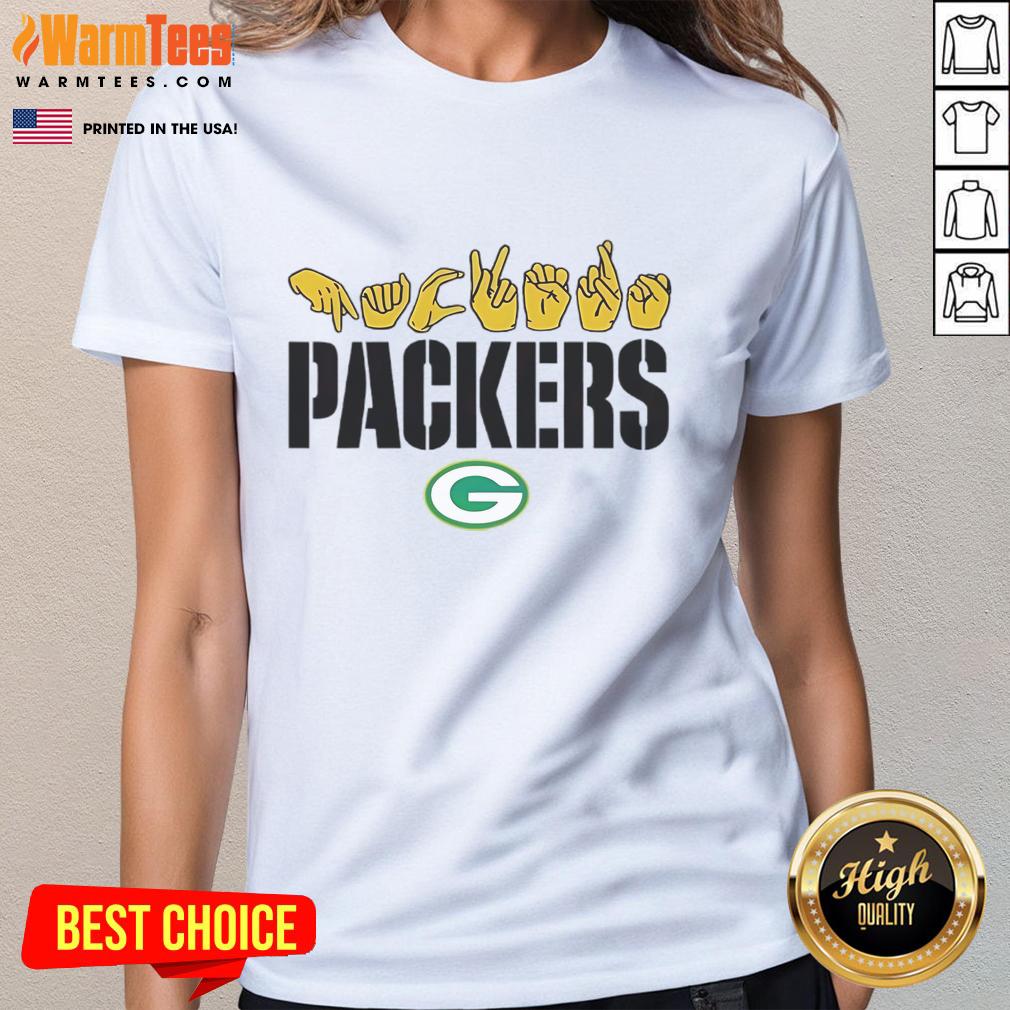 Good Green Bay Packers Football homage youth love sign with hand signals on a stylish ladies tee shirt.
