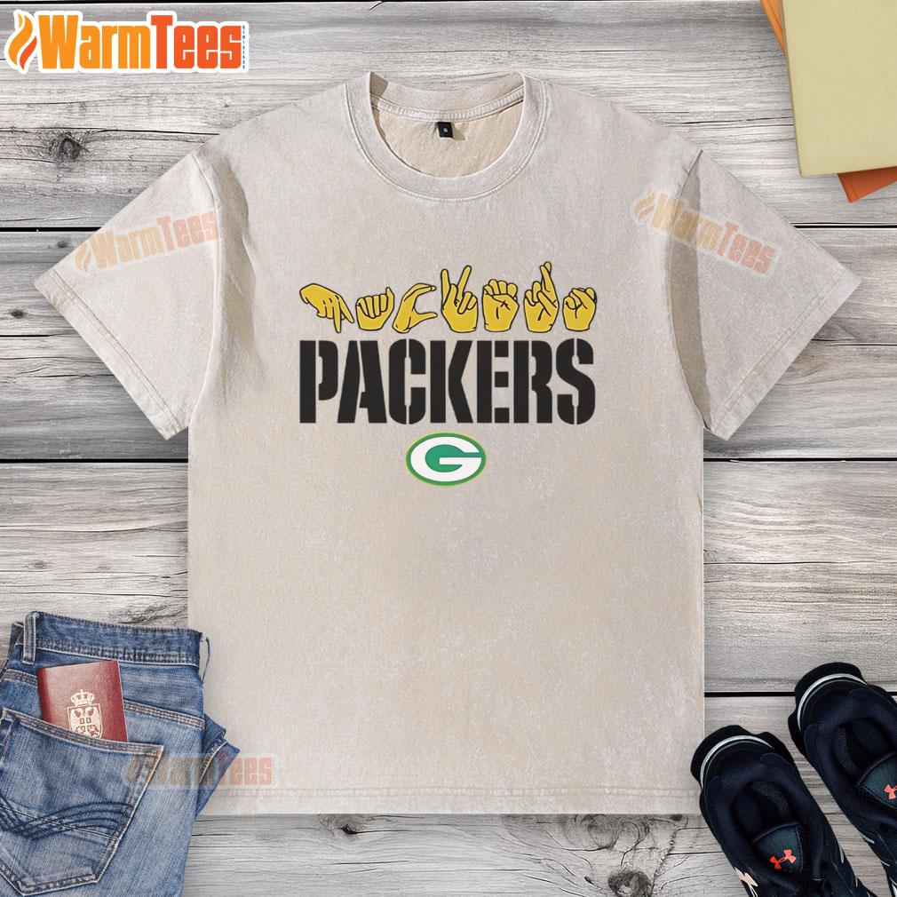 Good Green Bay Packers Football homage youth love sign with hand signals on a washed t-shirt, perfect for young fans.
